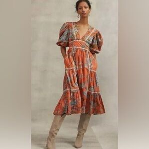 Anthropologie love the label Mabel puff sleeve floral midi dress